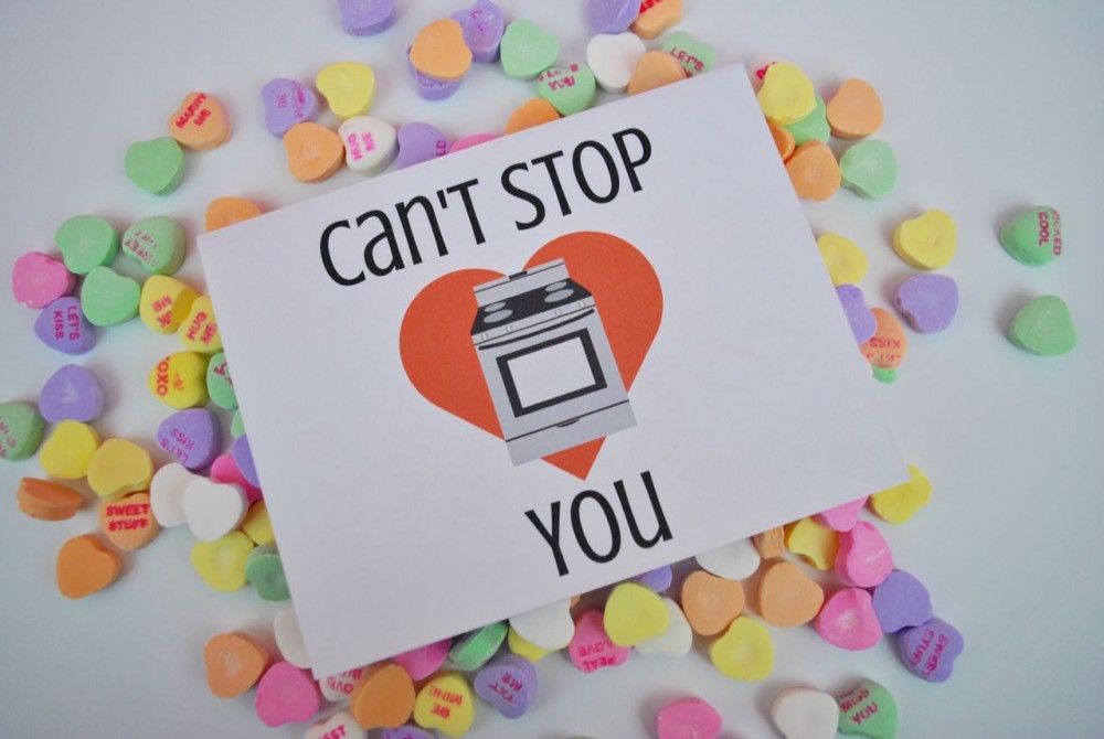 Printable Valentine's Day Cards- Can't stop oven you- Katie Actually