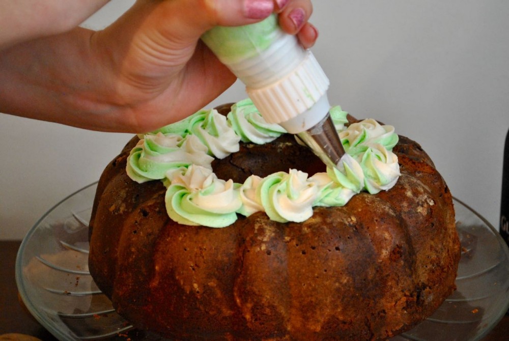 Piping roses- Slainte! Irish Chocolate Guinness Potato Cake with Wiskey Buttercream