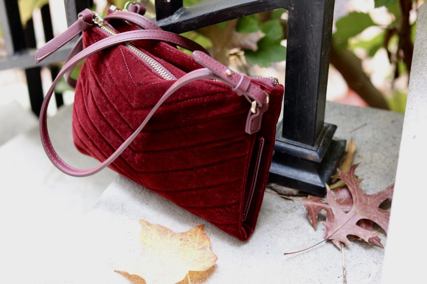 velvet bag on steps