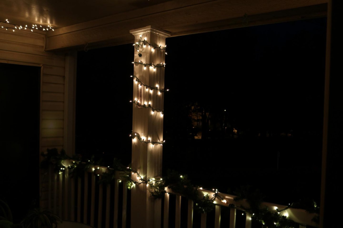 Christmas lights on a patio