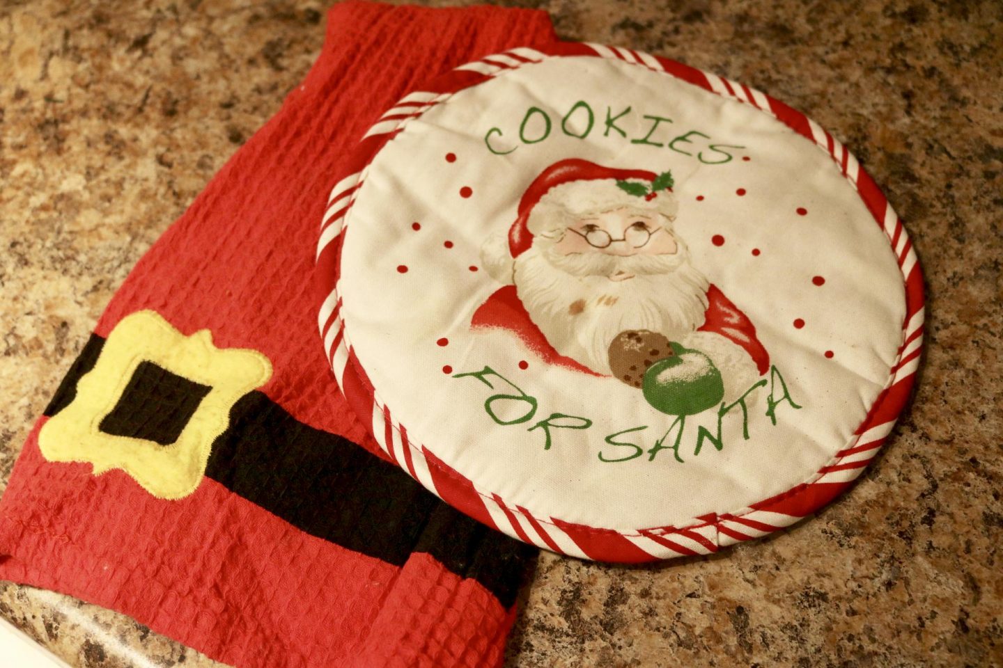 holiday dish towel and pot holder