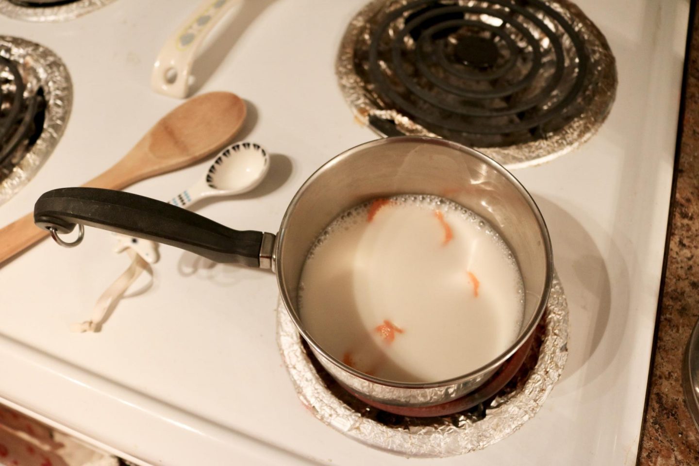 heating milk on stove