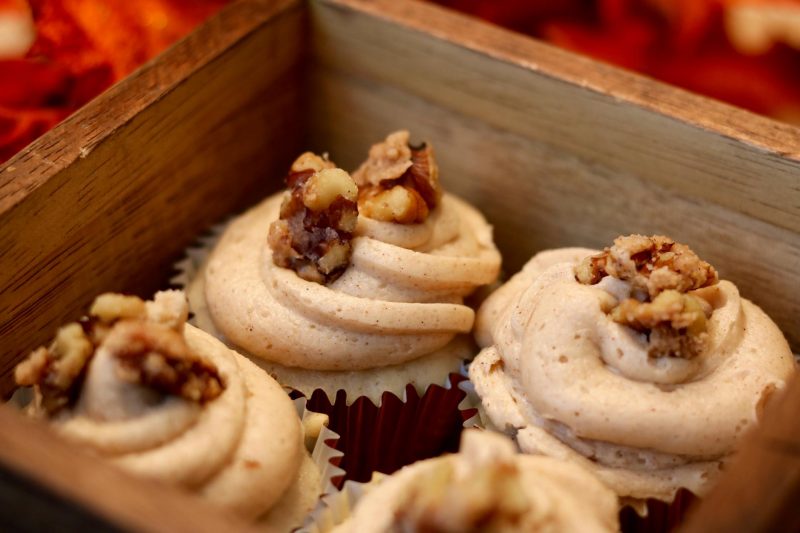 Baked Pear Cupcakes with Brown Sugar Frosting | Katie Actually