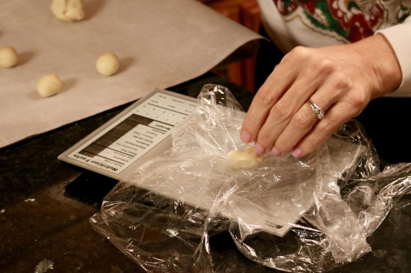 weighing cookie dough