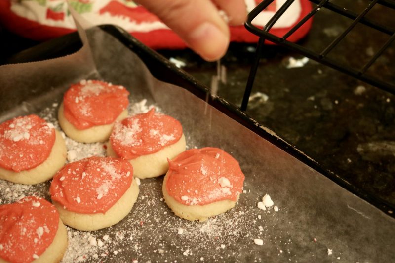 adding crushed peppermint